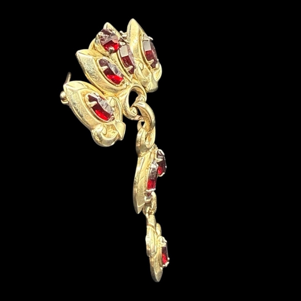 PRICE IS FIRM - Pyrope Garnet Vintage Edwardian 10K/Platinum Waterfall Brooch - Picture 8 of 16